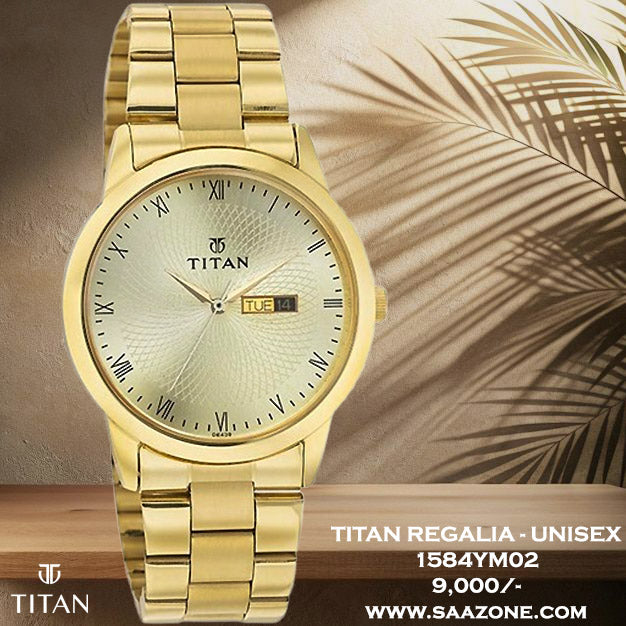 Titan Quartz Silver Dial Golden Unisex  1584YM02
