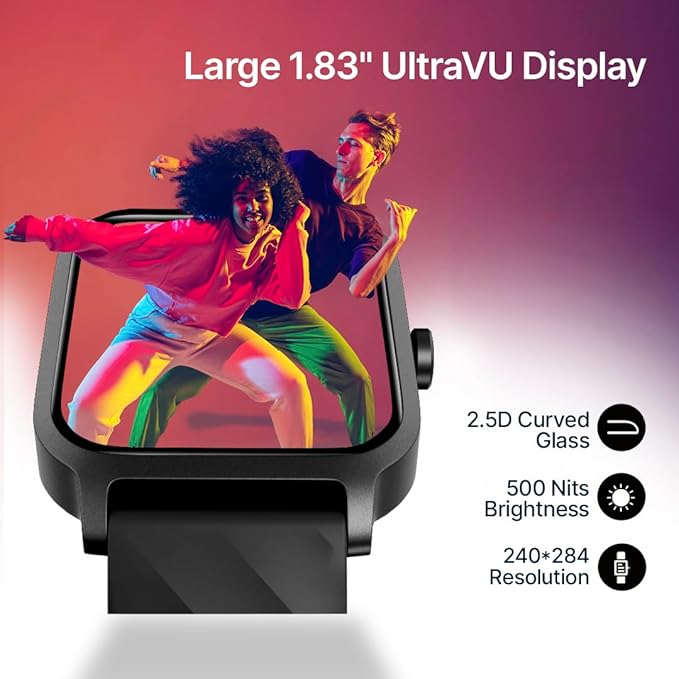 Fastrack Revoltt FS1-1.83''|BT Calling|Fast Charge|110+ Sports Mode|200+ WatchFaces|IP68 Smartwatch  (Black Strap, Free Size)