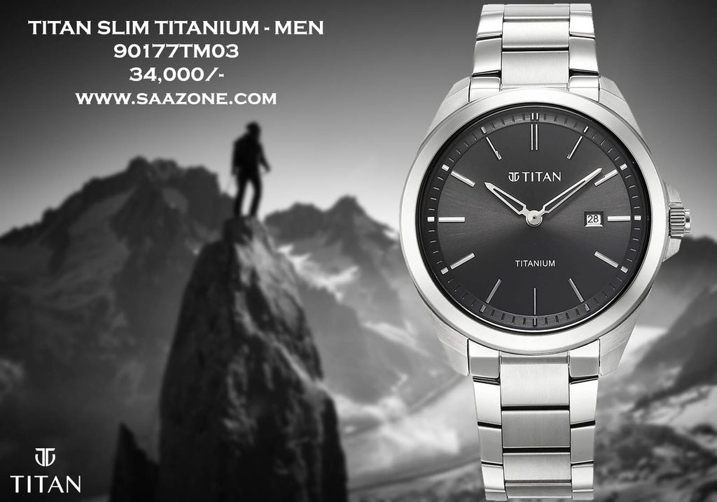 Titan Titanium Quartz Black Dial for Men 90177TM03