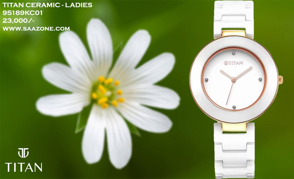 Titan Purple Ceramics White Dial for Ladies 95189KC01