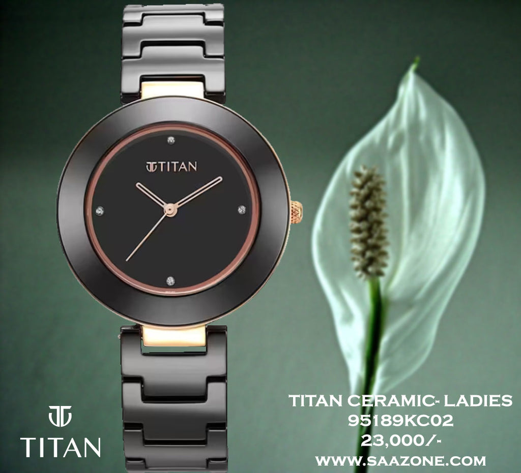 Titan Purple Ceramics Black Dial for Ladies 95189KC02