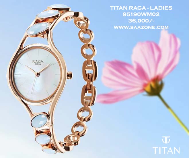 Titan Raga New You Quartz Analog Mother Of Pearl Dial Blue Chalcedony stone strap Watch for Women 95190WM02