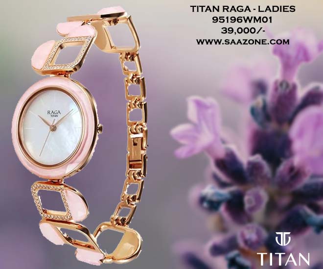 Titan Raga New You Quartz Analog Mother Of Pearl Round Dial Rose Gold Metal Strap Watch For Women 95196WM01