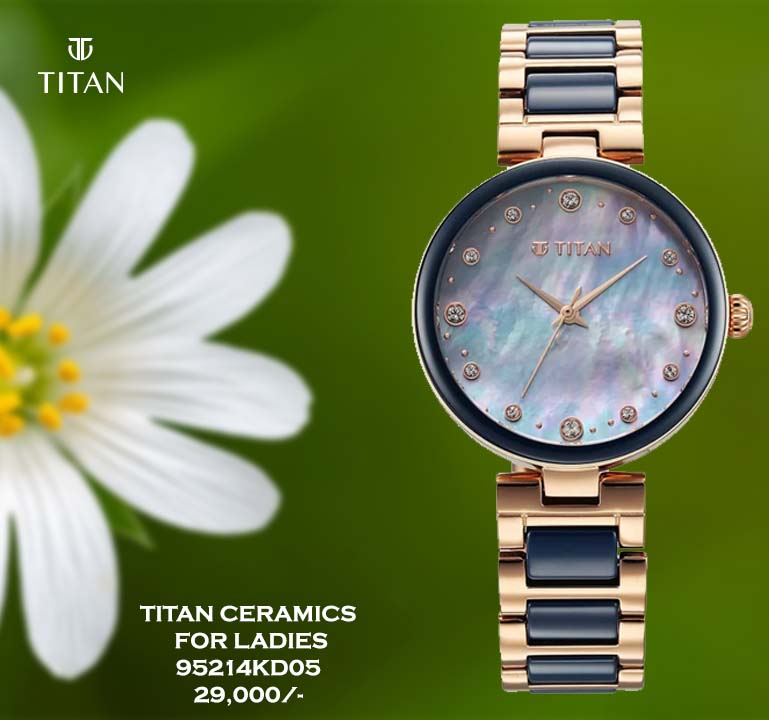 Titan Purple Ceramics Blue Dial for Ladies 95214KD05
