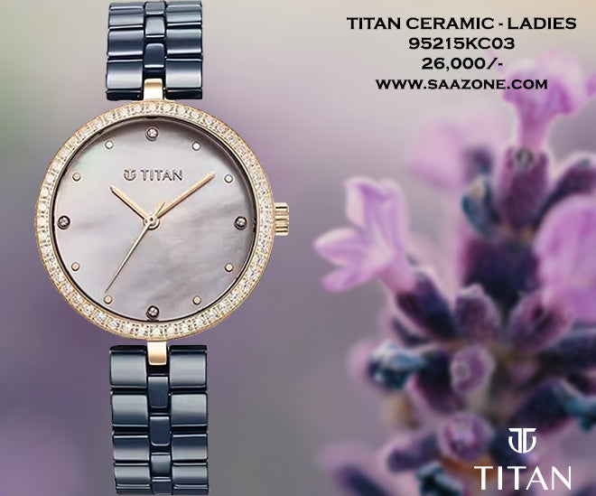 Titan Purple Ceramics Quartz Mother of Pearl Dial For Ladies 95215KC03