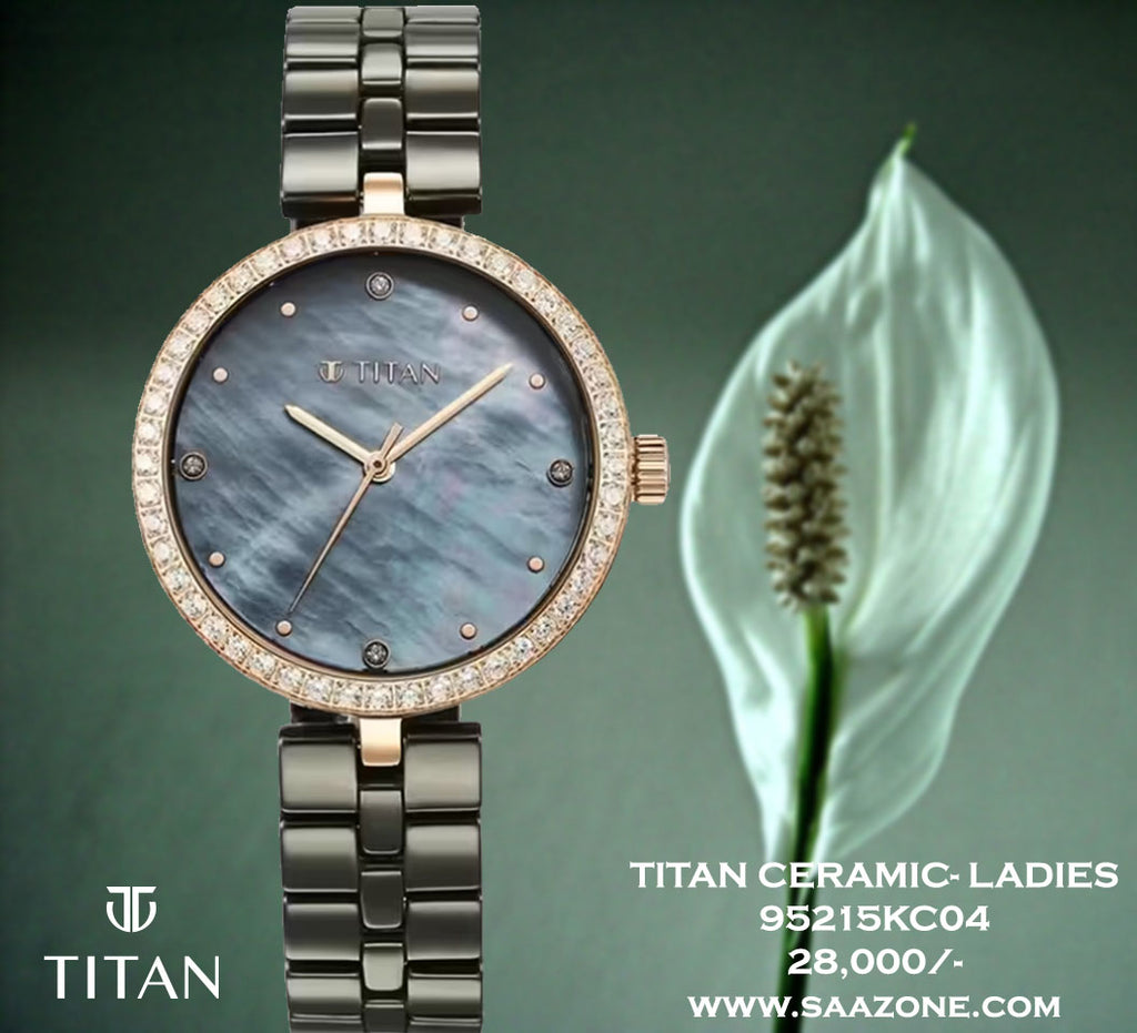 Titan Purple Ceramics Quartz Mother of Pearl Dial For Ladies 95215KC04