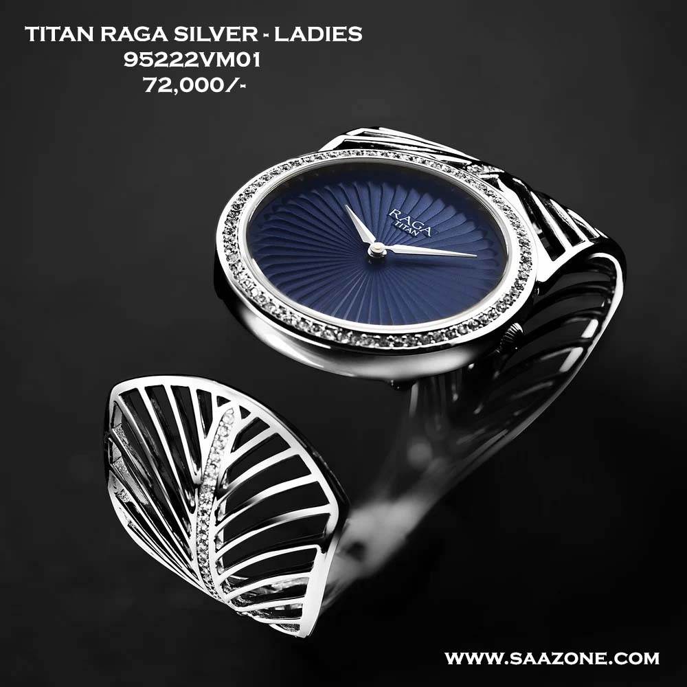 Titan Raga Silver Quartz Analog Blue Dial With Sterling Silver Metal Strap And Case Watch F95222VM01or Women