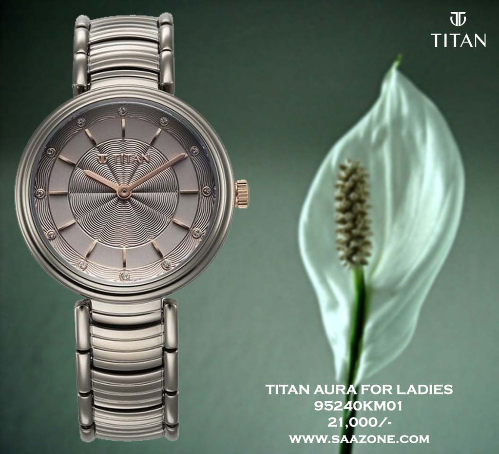 Titan Aura Quartz Analog Titanium Dial With Titanium Stainless Steel Strap Watch for Women 95240KM01