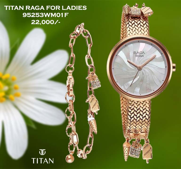 Titan Raga Memoirs Quartz Analog Mother Of Pearl Dial With Rose Gold Metal Strap Watch For Women 95253WM01F