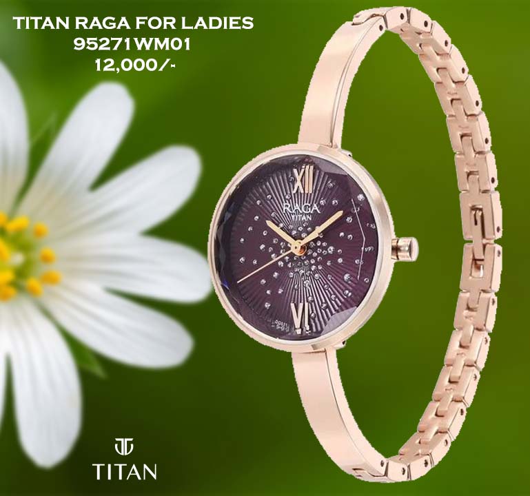 Titan Raga Showstopper Quartz Analog Purple Dial Metal Strap Watch for Women 95271WM01
