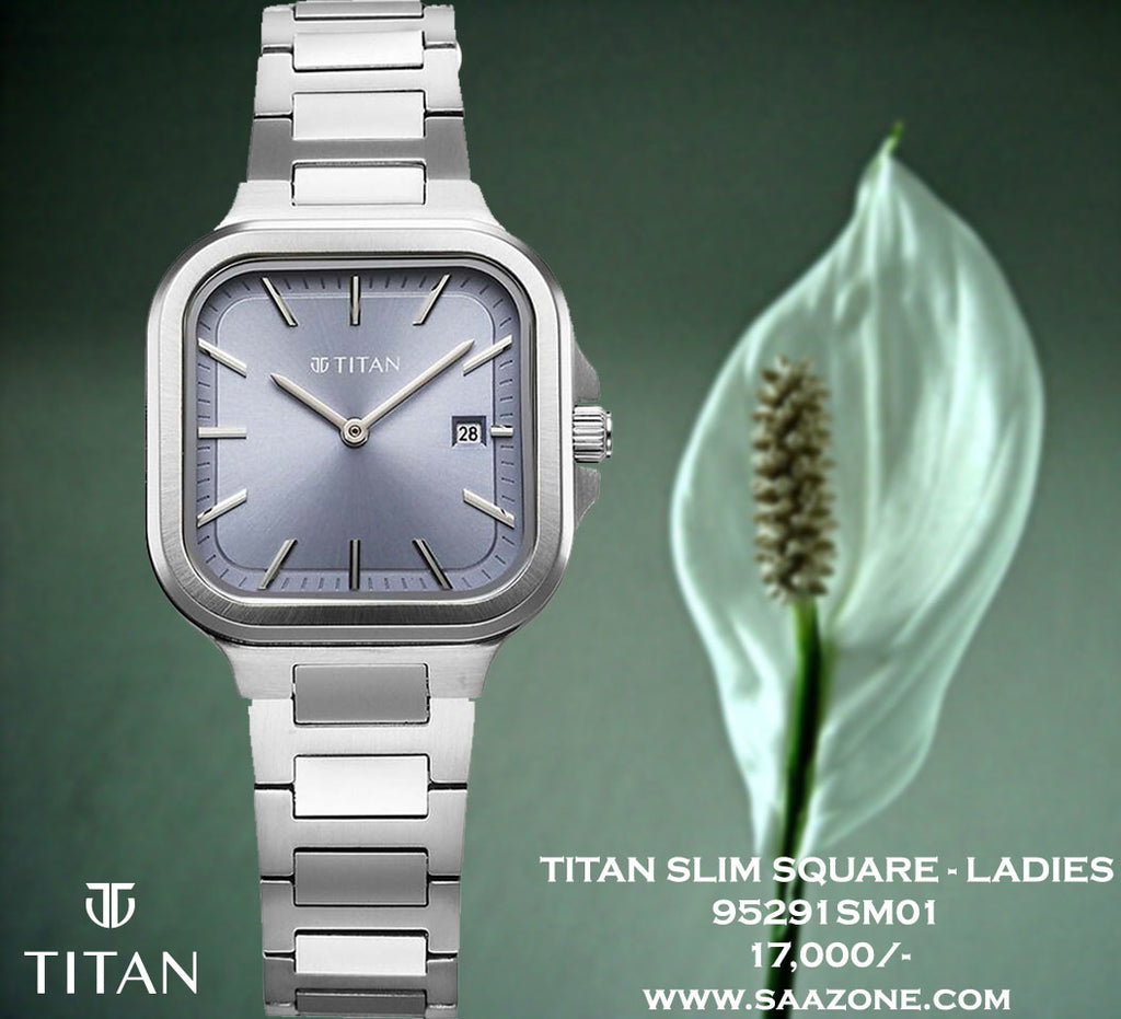 Titan Slim Square Blue Dial For Ladies 95291SM01
