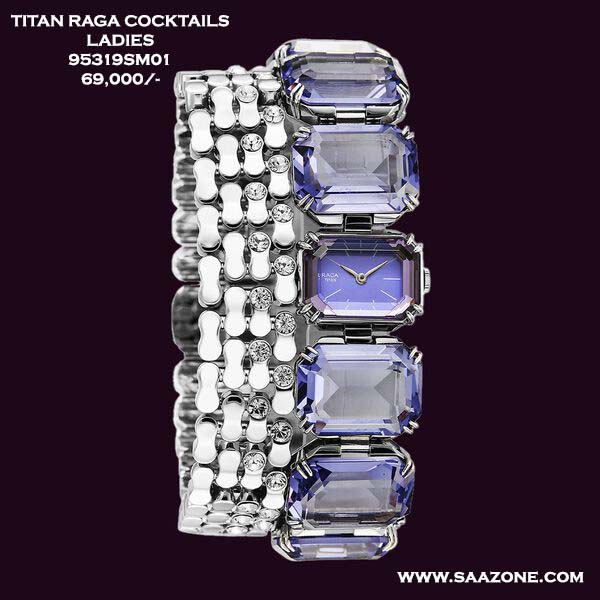 Titan Raga Cocktails Quartz Analog Blue Dial Stainless Steel Strap Watch For Women 95319sm01