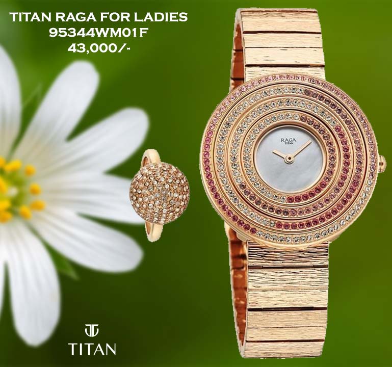 Titan Raga Glimmers Quartz Analog Mother of Pearl Dial Rose Gold Metal Strap Watch For Women 95344wm01f