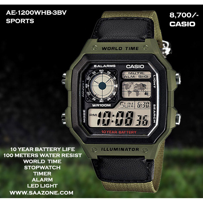 Casio Digital Timepiece AE-1200WHB-3BV  CANVAS STRAP
