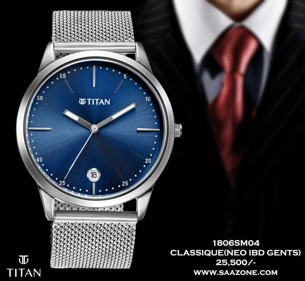 Titan Classique Blue Dial Mesh Band for Men 1806SM04